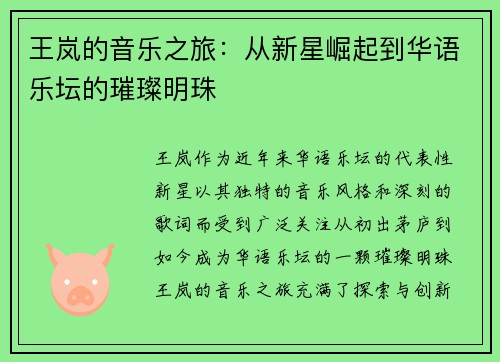 王岚的音乐之旅：从新星崛起到华语乐坛的璀璨明珠